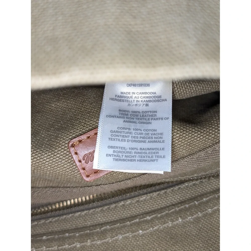 Madewell Canvas Leather Tote Bag Green Utility School Grocery Granola Beach - Picture 9 of 10